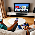 **Image Prompt:** A person relaxing on a couch, surrounded by multiple devices (smartphone, tablet, TV) all displaying the same show, emphasizing seamless multi-device streaming. The scene should evoke a cozy and convenient atmosphere.